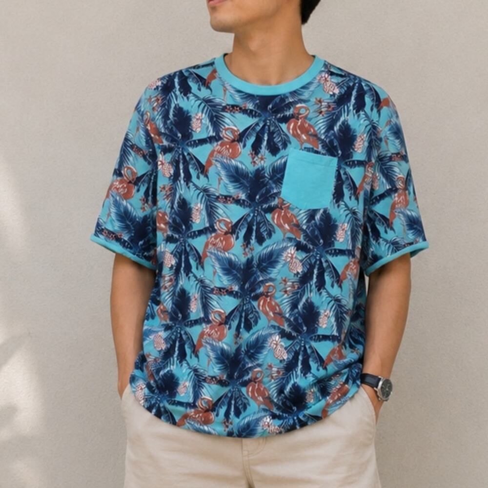 Free Planet T-Shirt Men's Size 2X Tropical Floral Flamingos Casual Summer Beach